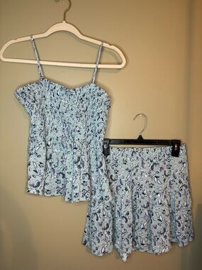 Market & Spruce Smocked Peplum Tank & Skirt Green Set Youth Girls Large